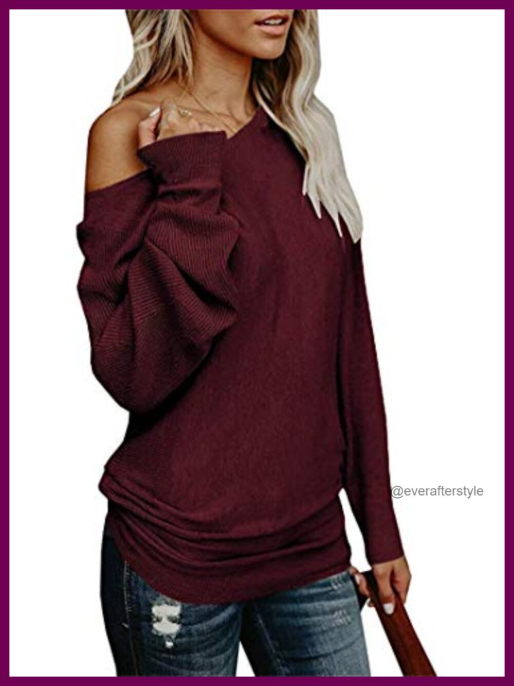 Off Shoulder Oversized Batwing Knit Sweater Tunic Pullover
